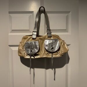 Tano Leather Beige and Silver Shoulder Bag
